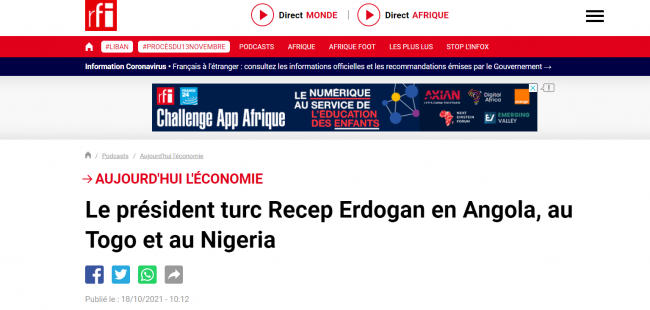 Fransız basınından Cumhurbaşkanı Erdoğan'ın Afrika ziyaretine yakın takip